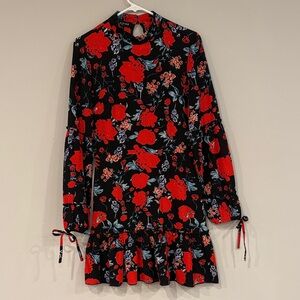 Vibrant Floral Long Sleeve Dress with Ruffle Hem. Size 8, Like New.